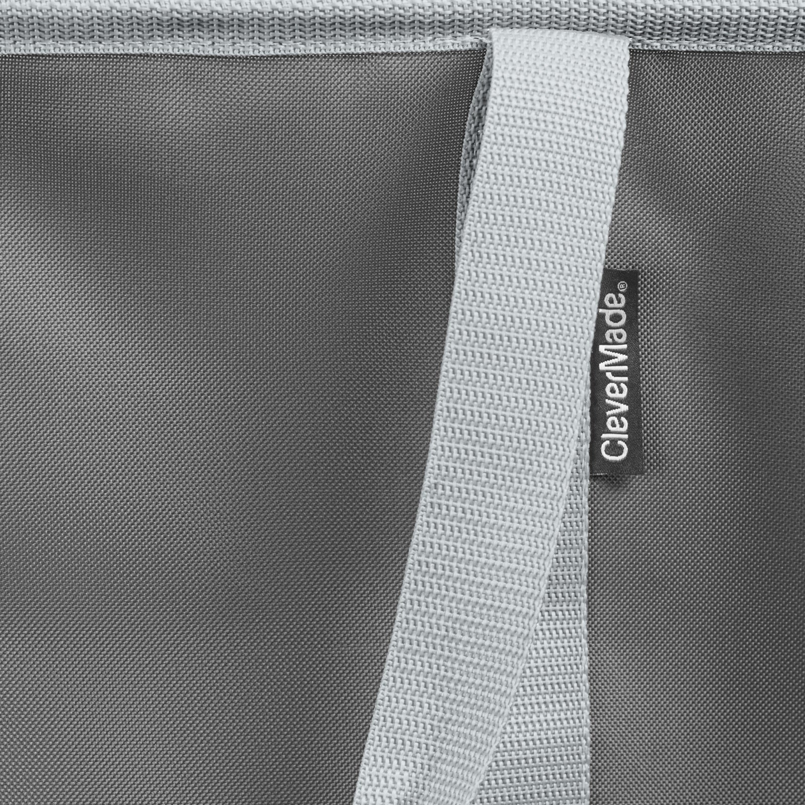 Gray fabric with a woven pattern and CleverMade label