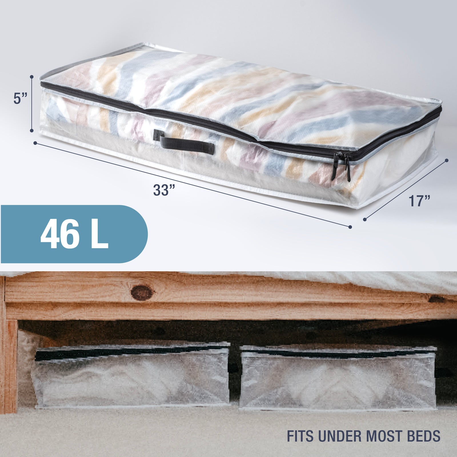 Clear CleverMade storage slide 46L with dimensions