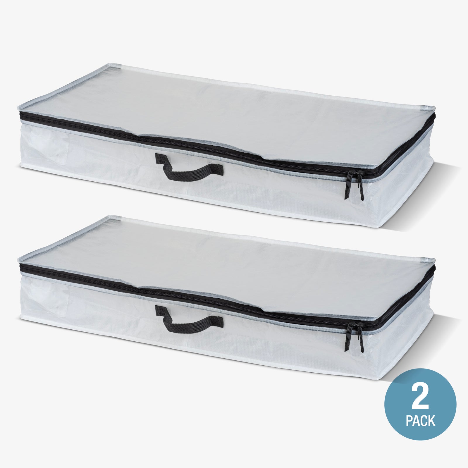 Two clear CleverMade storage bags with a handle on a white background, labeled as a 2-pack.