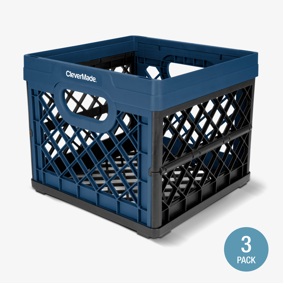 collapsible milk crate in eco blue or ocean color way, collapsible milk crate storage, collapsible milk crate for bike