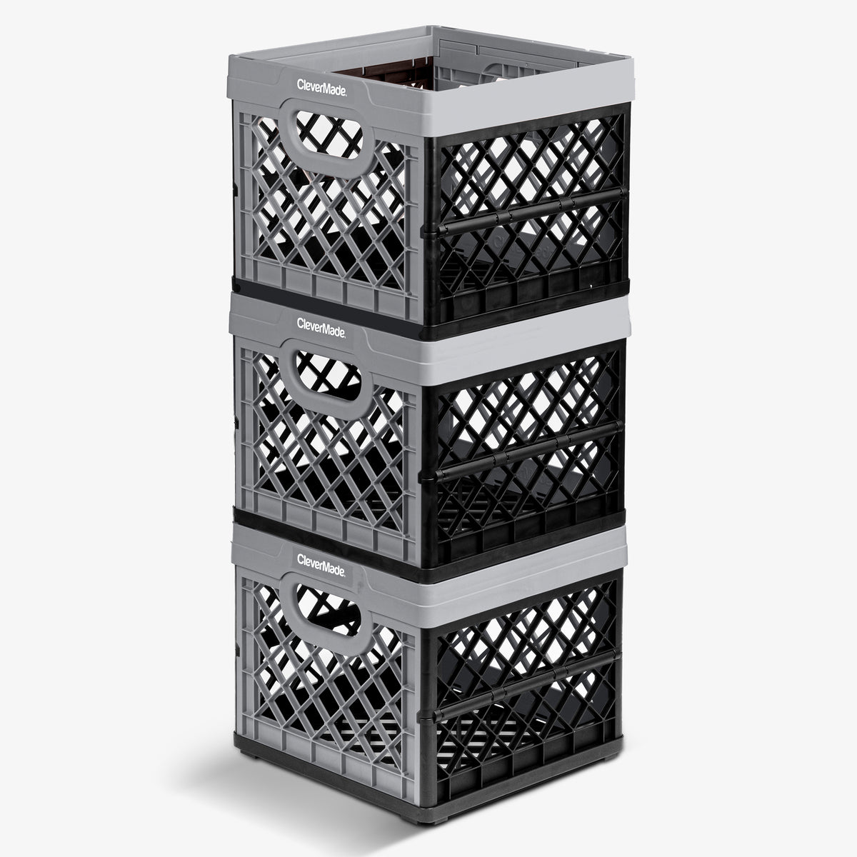 collapsible plastic milk crates stacked on top of each other