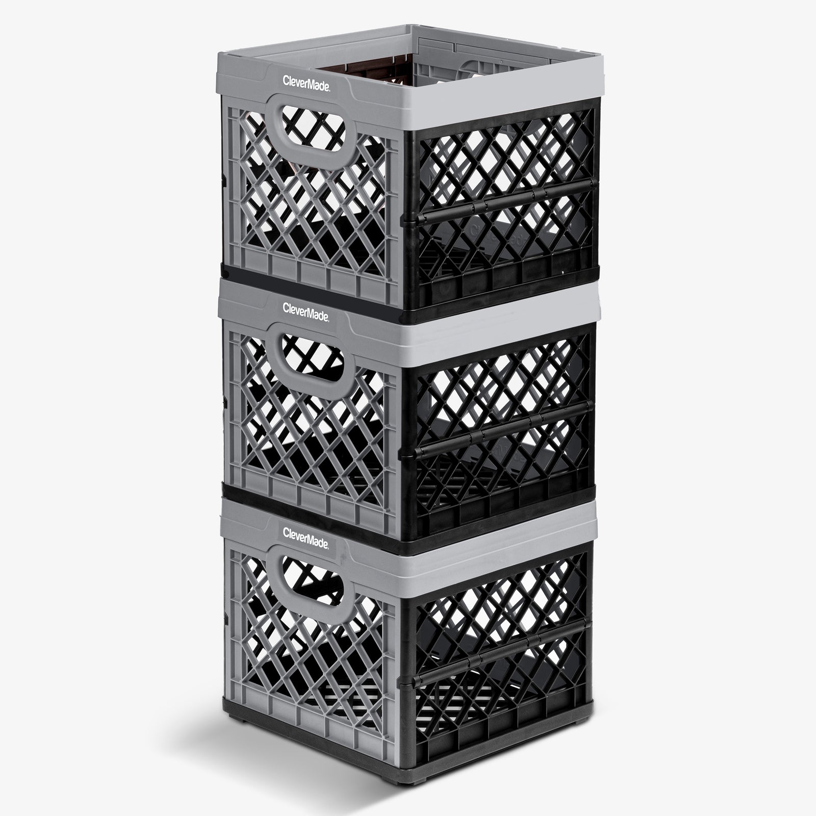 collapsible plastic milk crates stacked on top of each other