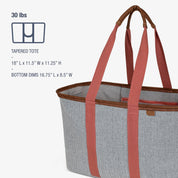Gray tote bag with red handles on a white background