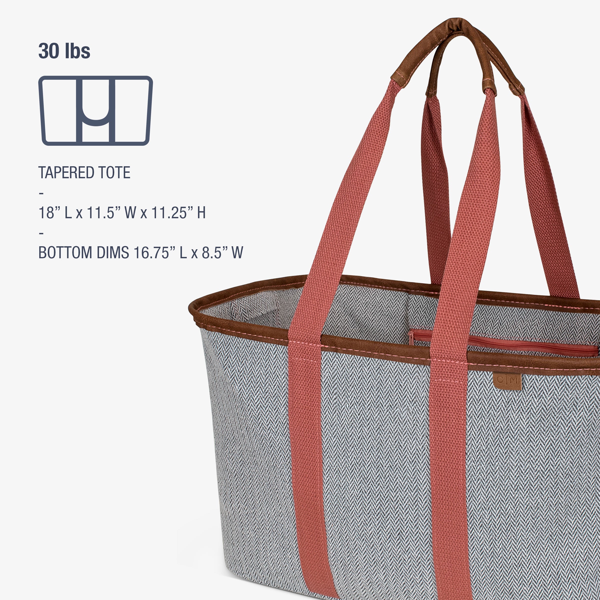 Gray tote bag with red handles on a white background