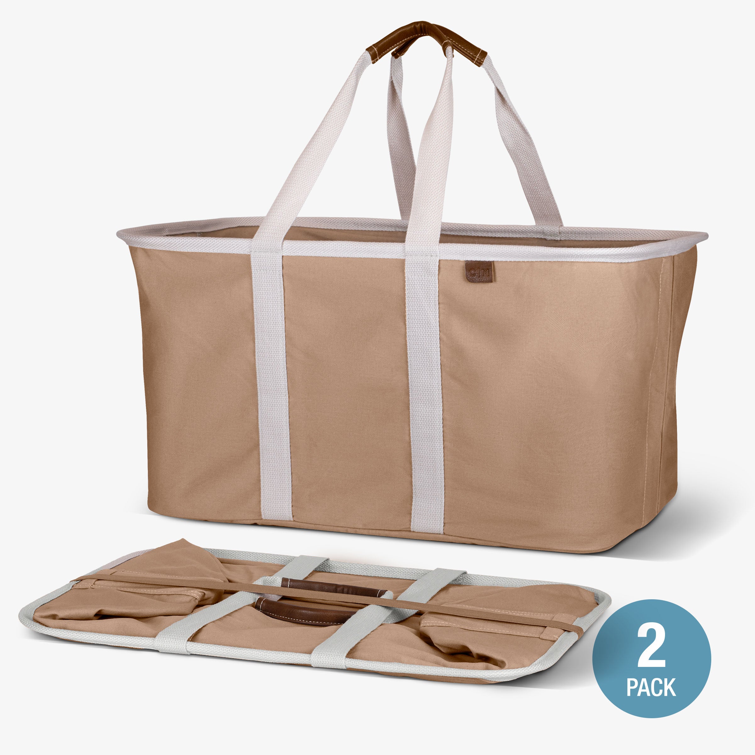Beige laundry tote LUXE bag with white straps on a light gray background, labeled as a 2-pack.