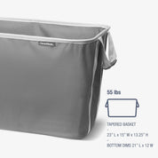 Gray tapered basket with CleverMade branding and dimensions on a white background