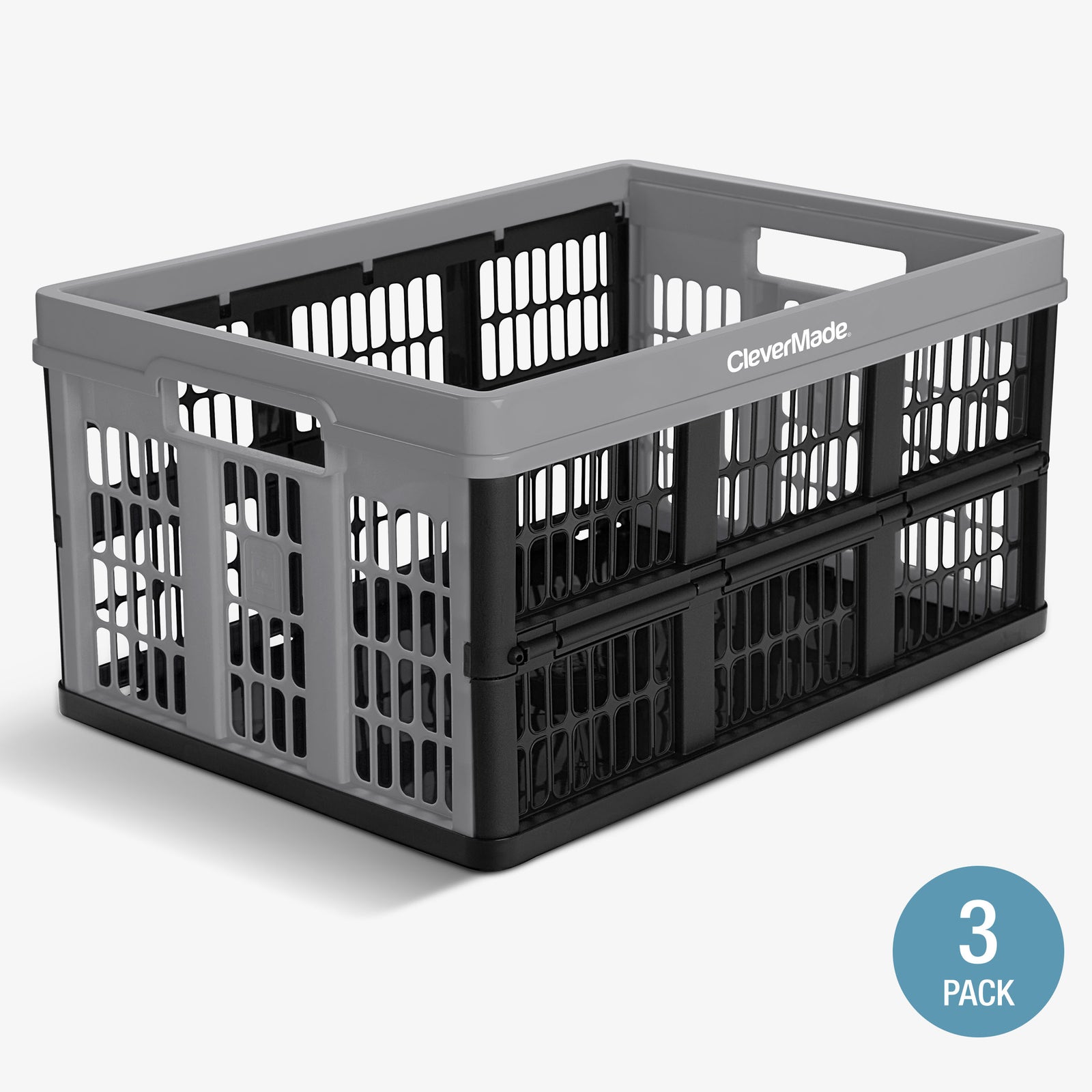 Graycollapsible utility crates with 'CleverMade' branding on a white background