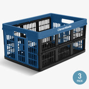 Blue and black collapsible utility crates
 with 'CleverMade' branding on a white background