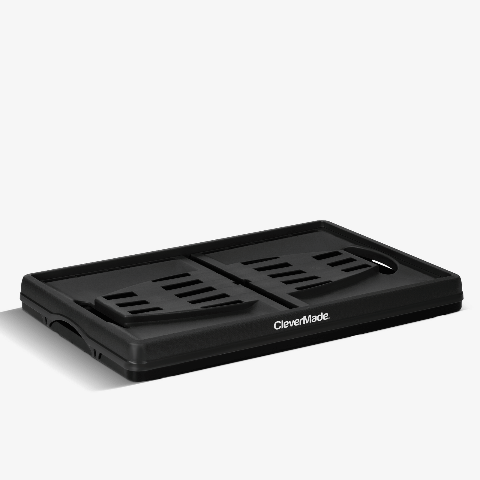 Black collapsible storage crate 60L with 'CleverMade' branding on a white background