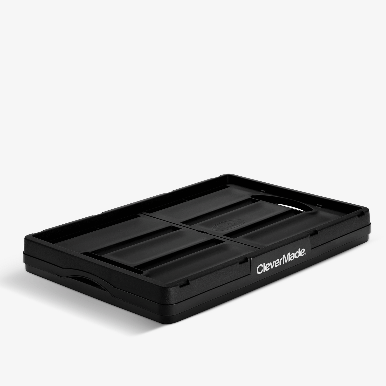 A 46L black collapsible storage bin with the brand name 'CleverMade' visible on the side of the front bin.