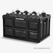 A 62L black collapsible storage bin can carry multiple bottles of water