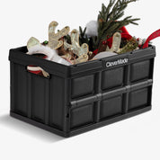A 46L black collapsible storage bin is good for storing Christmas decor