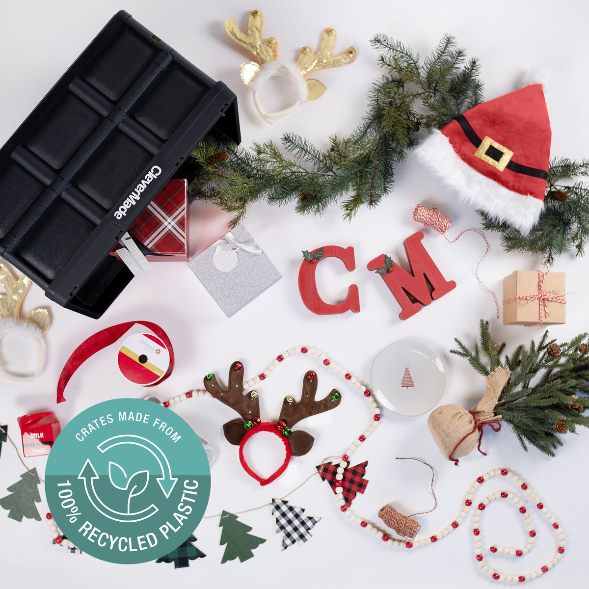 A 46L black collapsible storage bin made from 100% recycled plastic - or storing Christmas decor