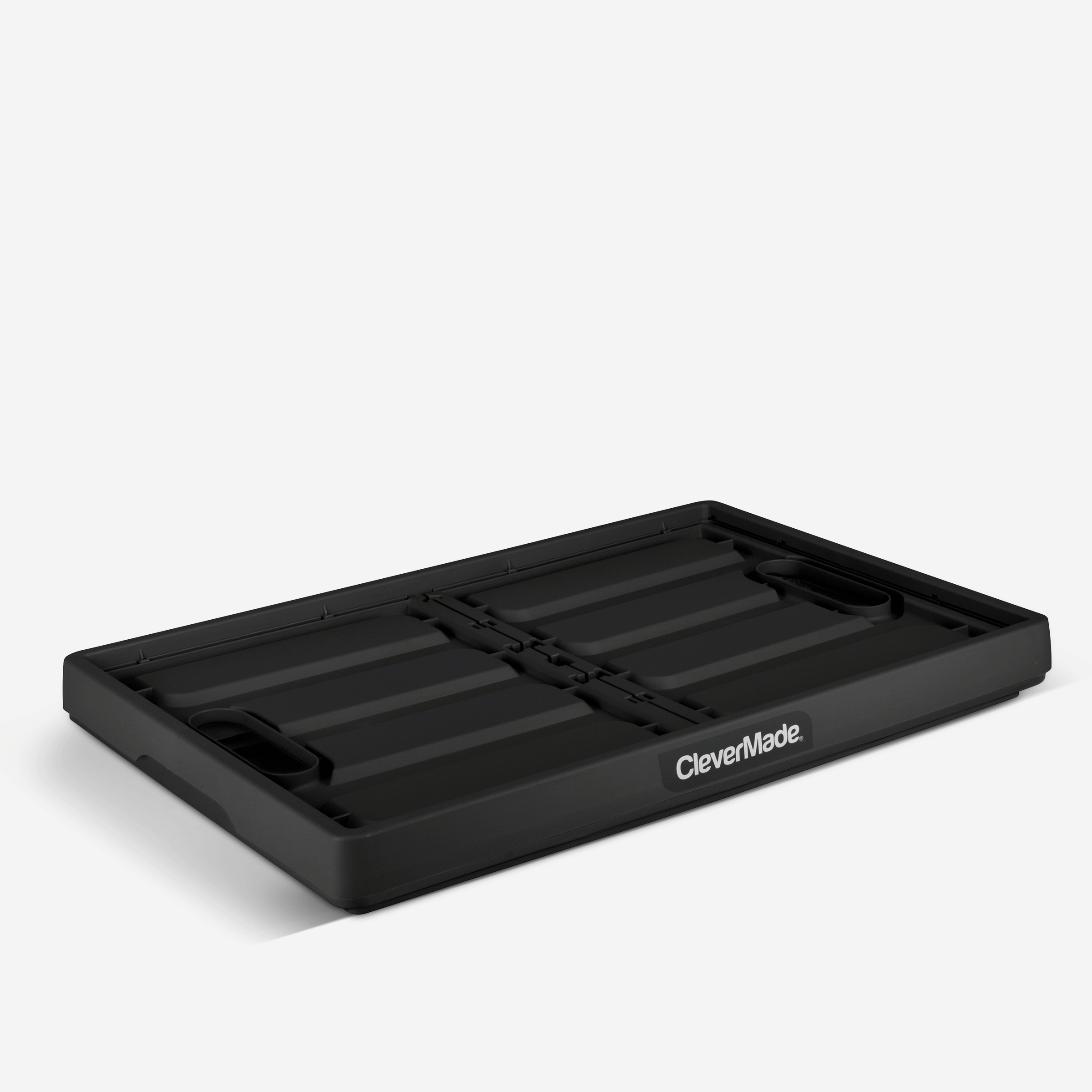Folding 62L Black storage crate with 'CleverMade' branding on a white background