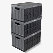 62L Stack of three gray storage boxes with 'Clevamade' branding on a white background