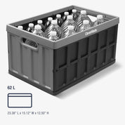 62L Gray storage crate filled with bottles, labeled 'Clevamade', on a white background.