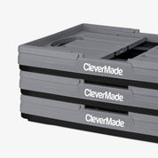 Gray CleverMade storage box with multiple compartments on a white background