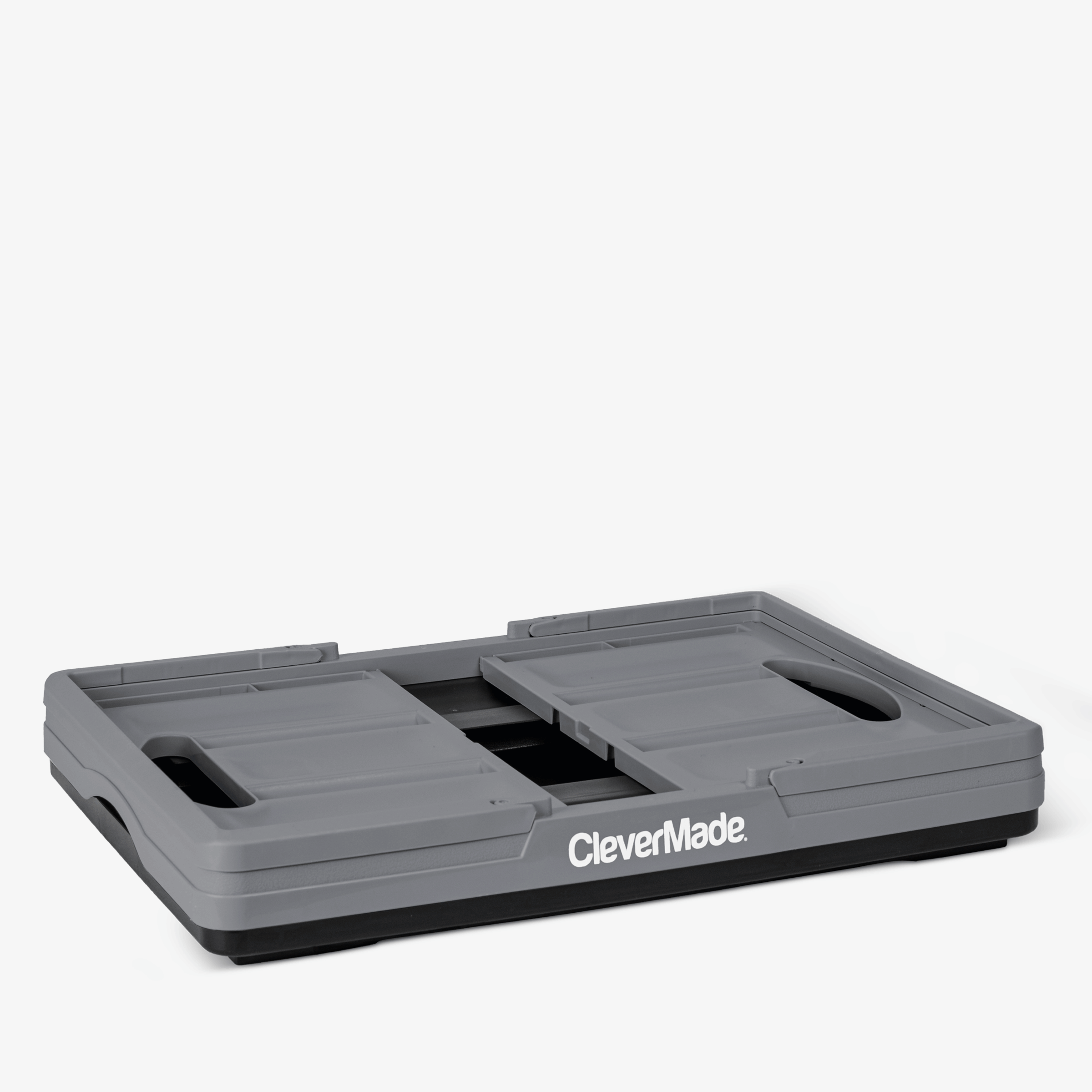 Folding Black and gray CleverMade collapsible storage bin on a white background