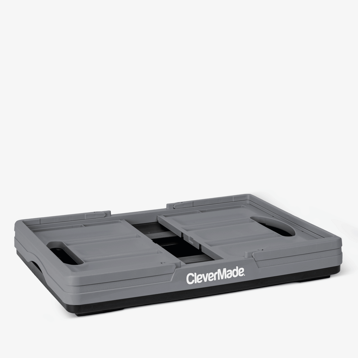 Folding Black and gray CleverMade collapsible storage bin on a white background