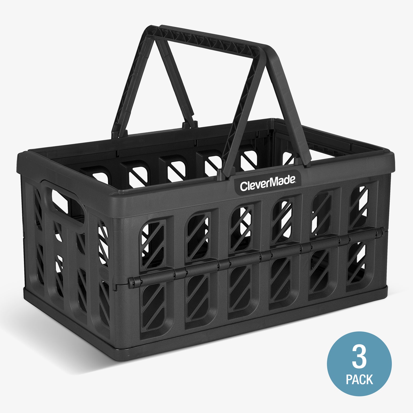 A 24L black collapsible shopping basket with CleverMade logo