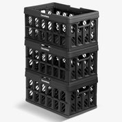A three-layered black stackable collapsible shopping basket with CleverMade logo