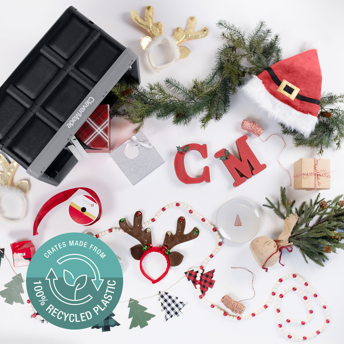 A 46L gray-black collapsible storage bin made from 100% recycled plastic - for storing Christmas decor