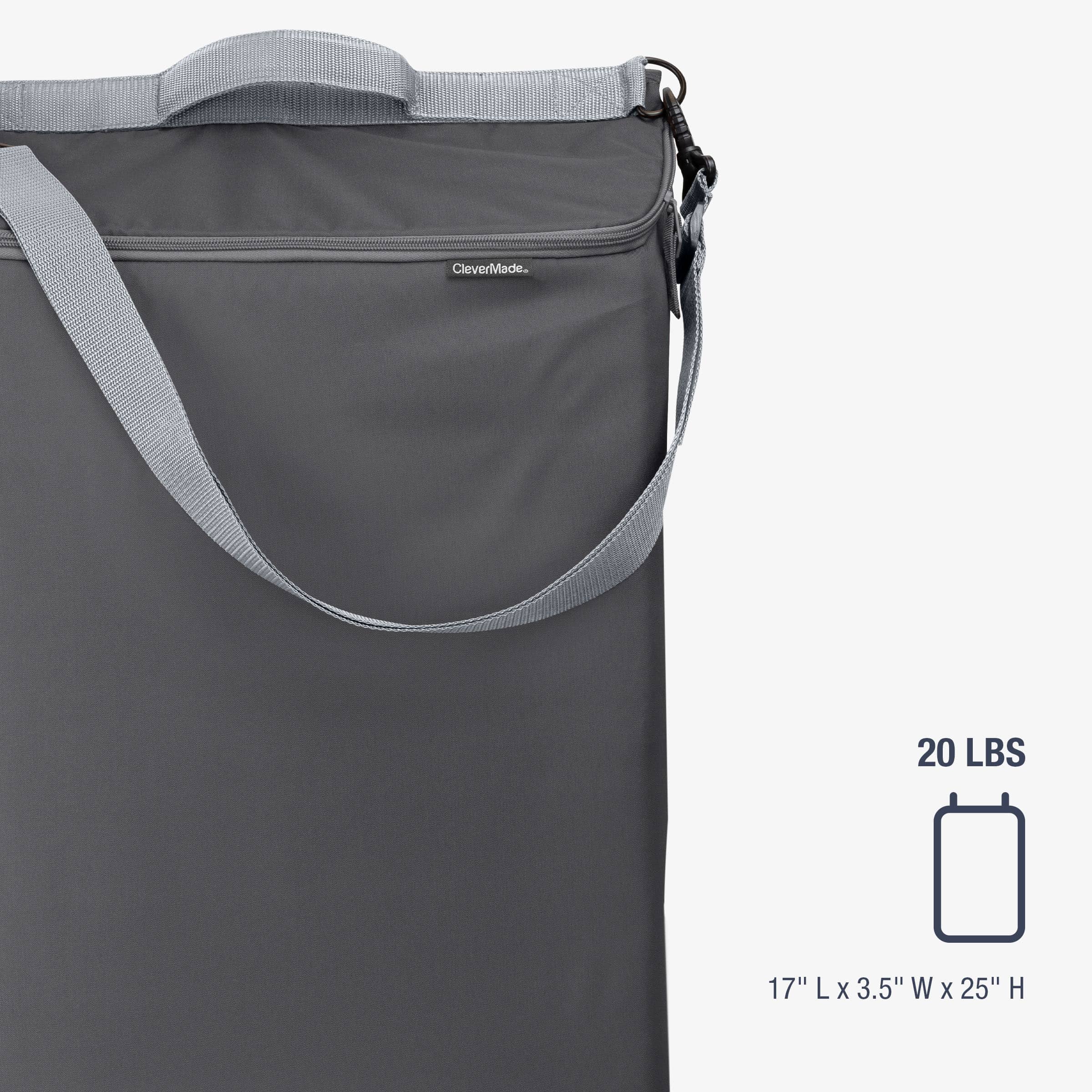 Gray bag with a handle with the dimensions on a white background