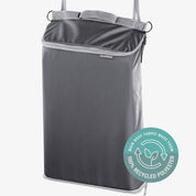 Gray laundry bag with a visible brand logo on a white background