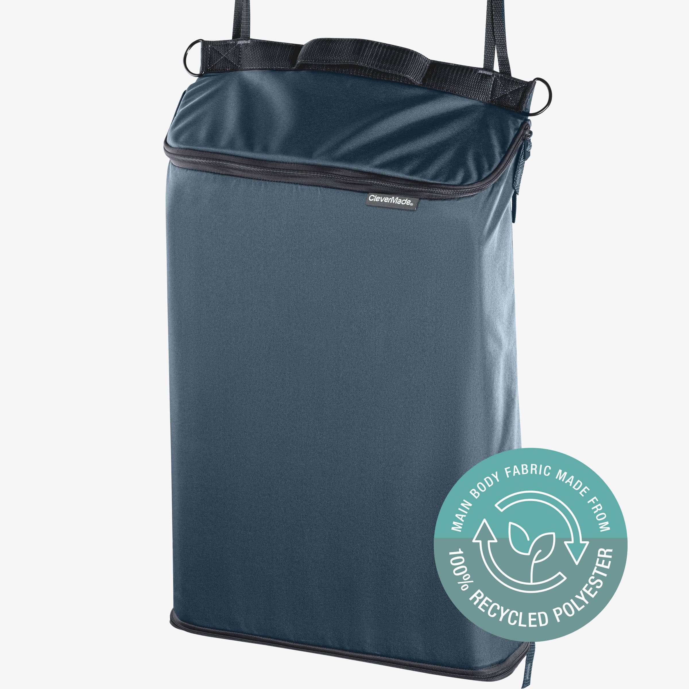 Blue laundry bag with a visible brand logo on a white background