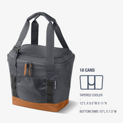 Gray cooler bag with brown bottom and carrying handles on a white background
