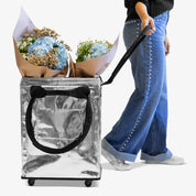 Lady Pulling 62L Silver Rolling Hauler Bag with Flowers