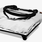 Folded Silver Rolling Hauler Bag