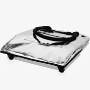 Folded Silver Rolling Hauler Bag