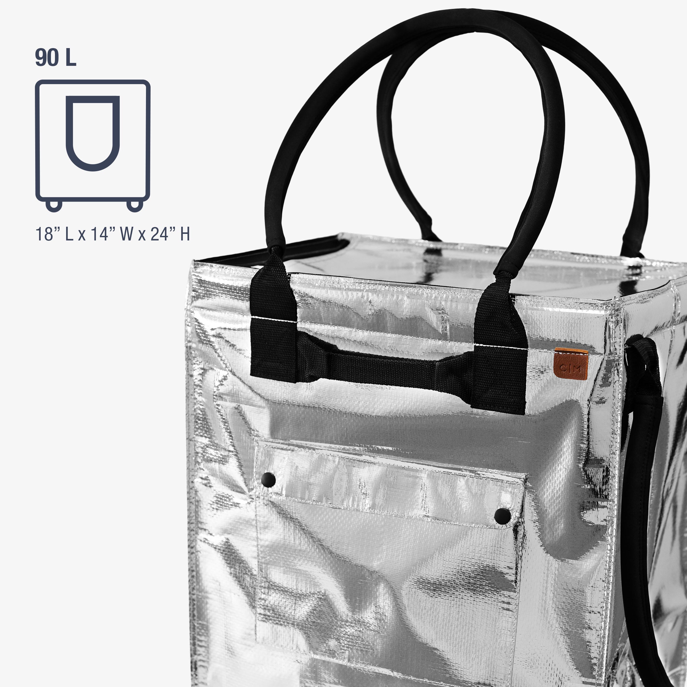 Dimensions of 90L Silver Rolling Hauler Bag