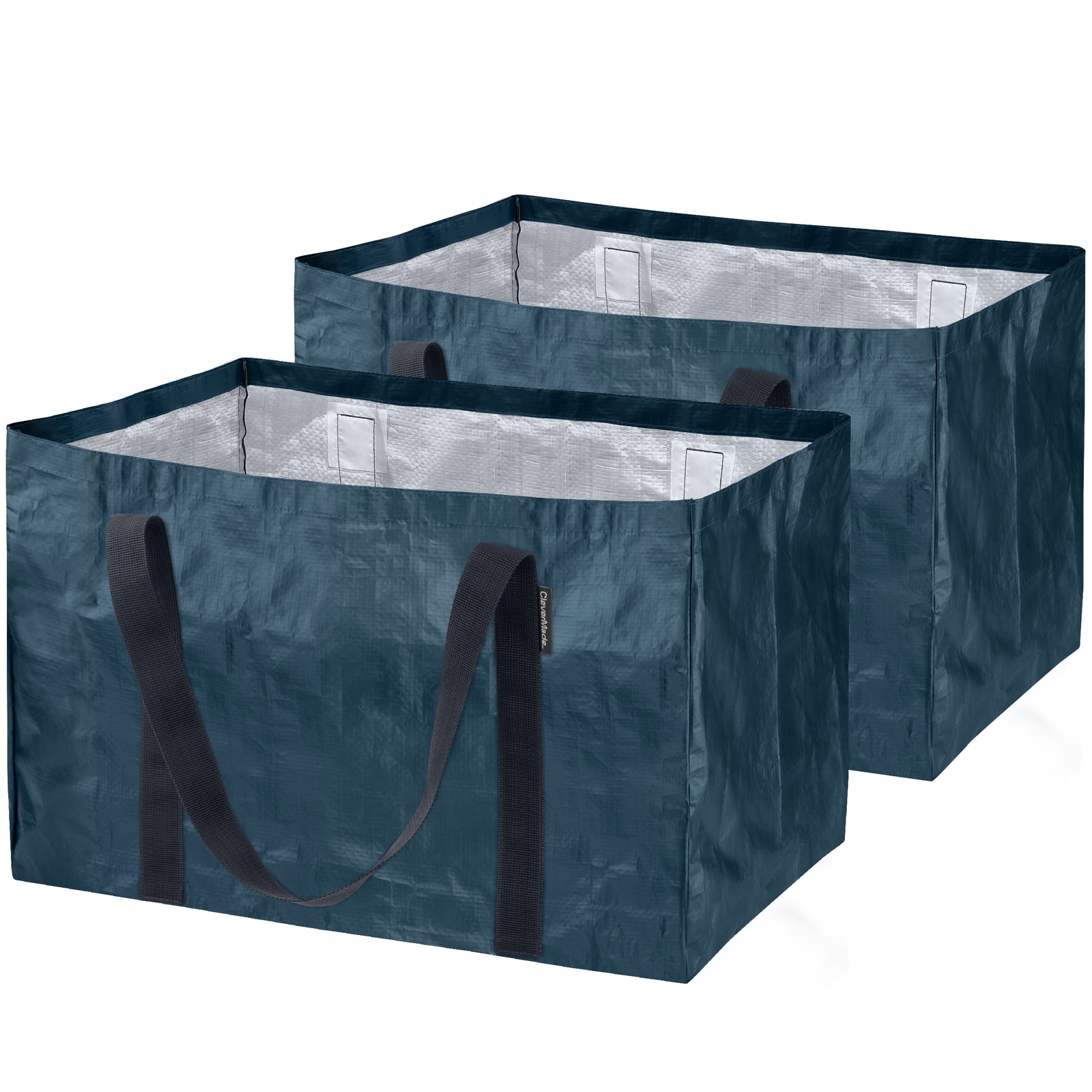 2 blue extra large storage tote bag with black strap handles