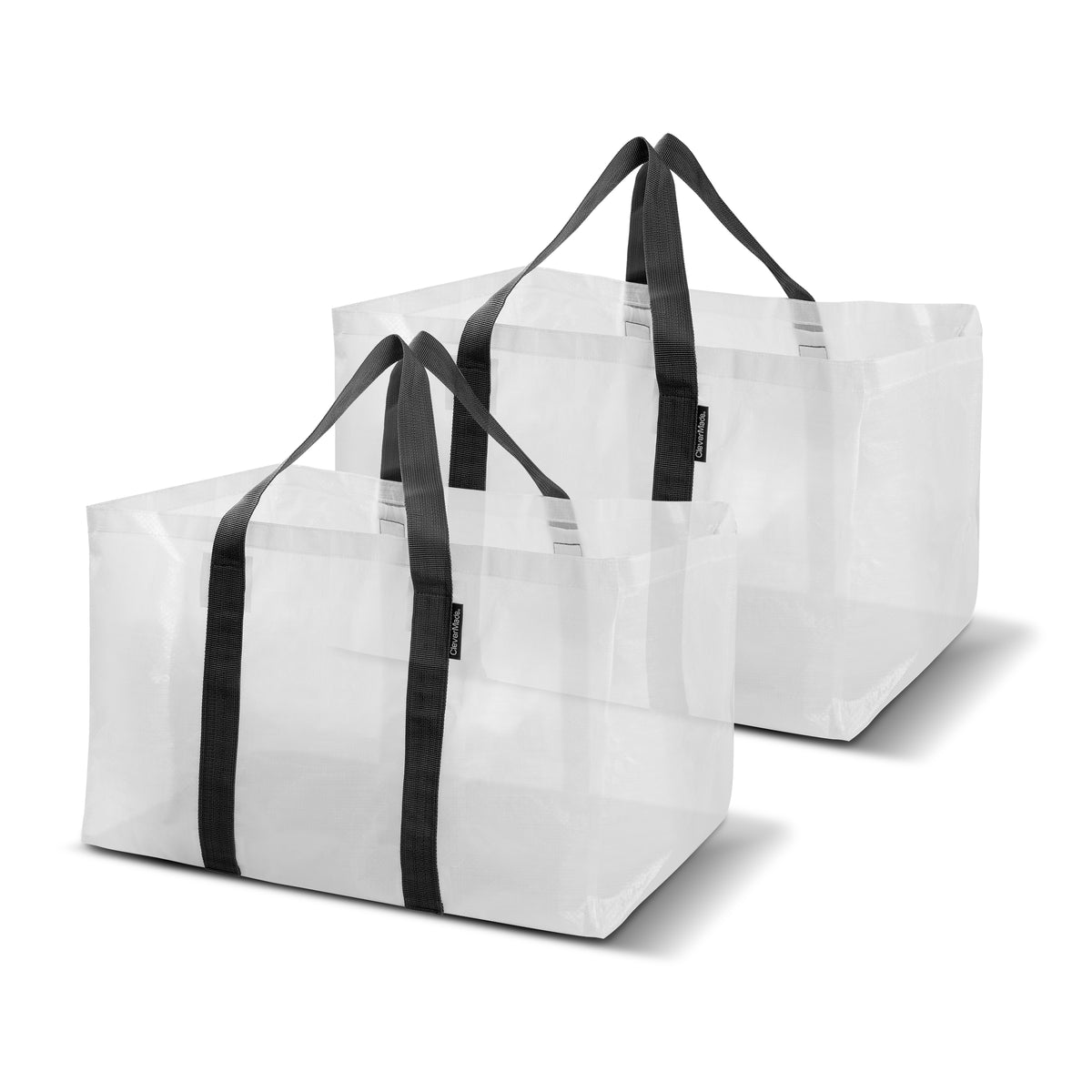 2 clear extra large storage tote bag with black strap handles