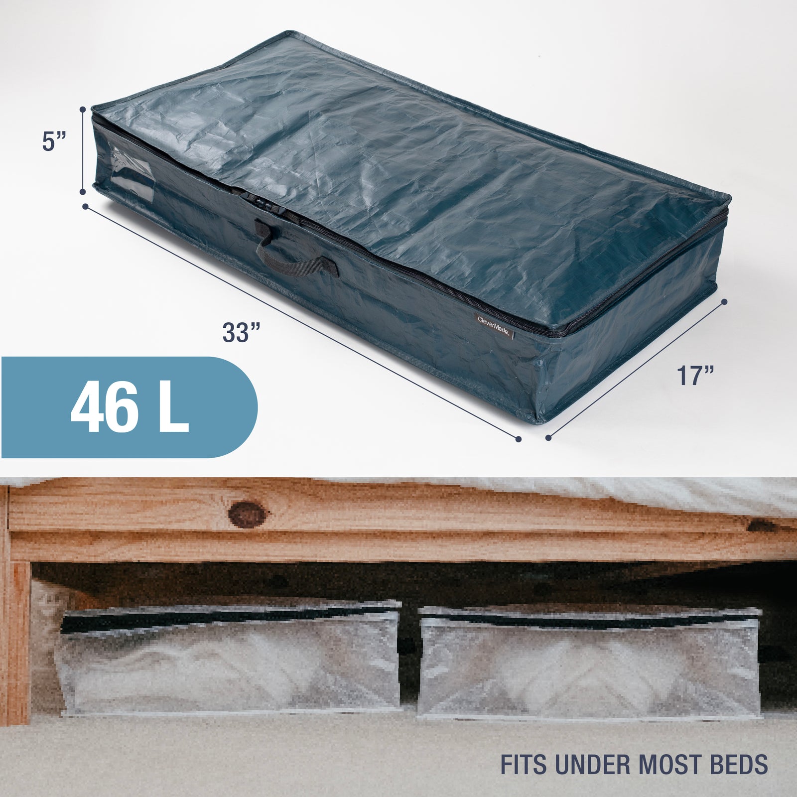 Blue CleverMade storage slide 46L with dimensions
