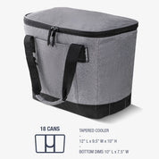 Gray cooler bag with black handles on a white background