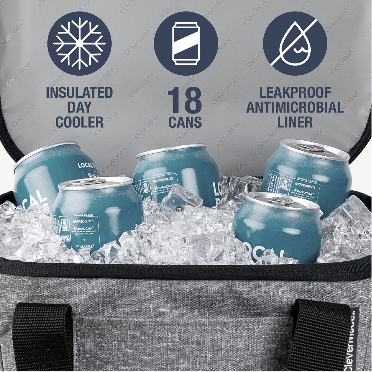 Eco Tahoe Collapsible Cooler bag (18 can) with green cans in ice