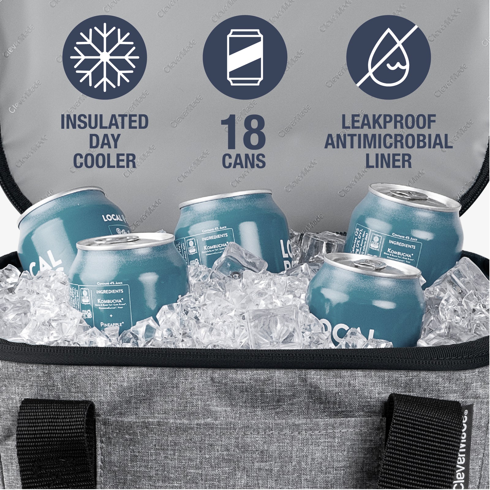 Eco Tahoe Collapsible Cooler bag (18 can) with green cans in ice
