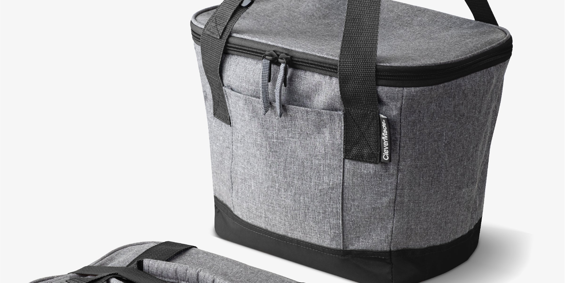Eco Tahoe Collapsible Cooler (18 can) made of grey fabric, shown both expanded and collapsed.