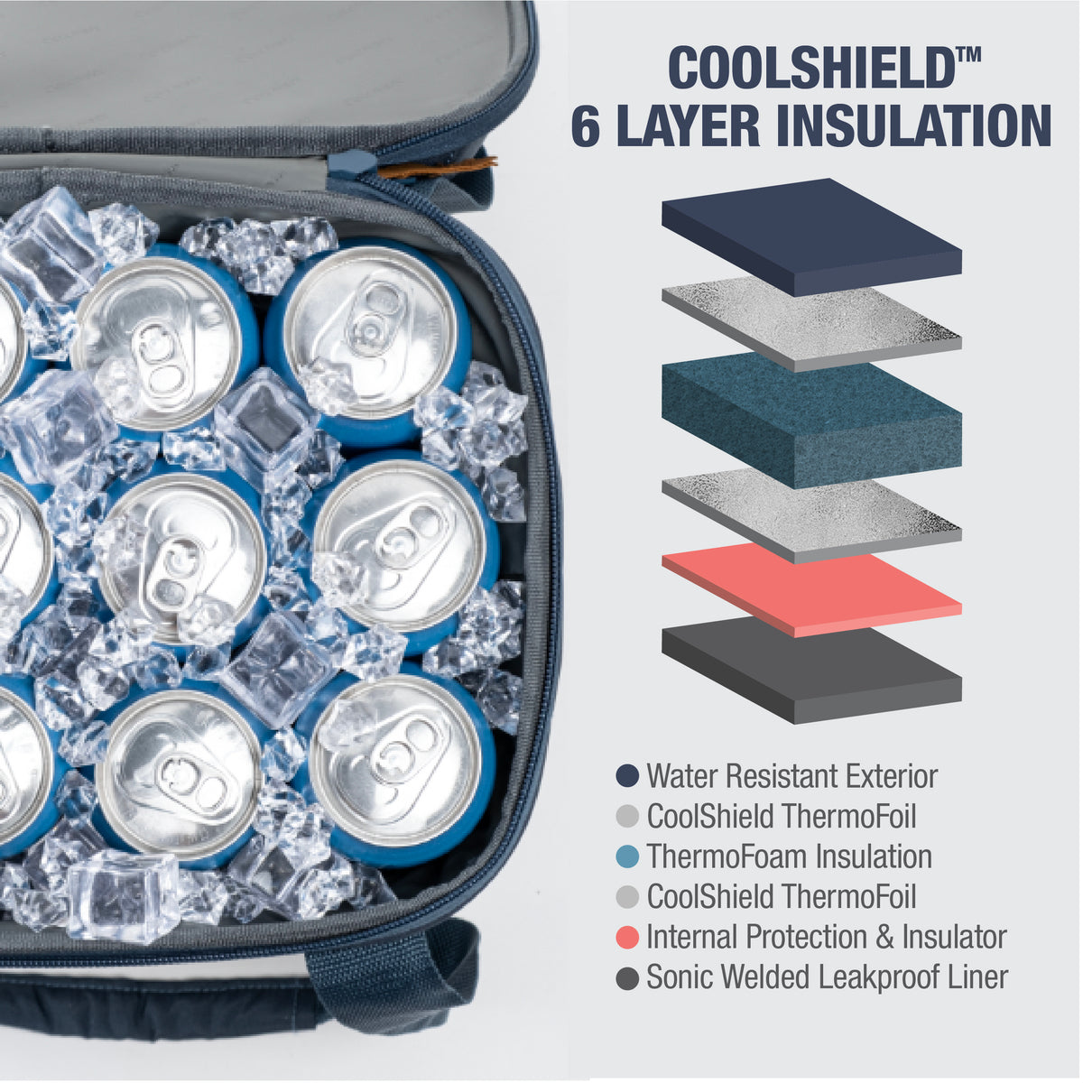 Eco Tahoe Collapsible Cooler bag is supported by Coolshield technology with 6 layers of insulation 
