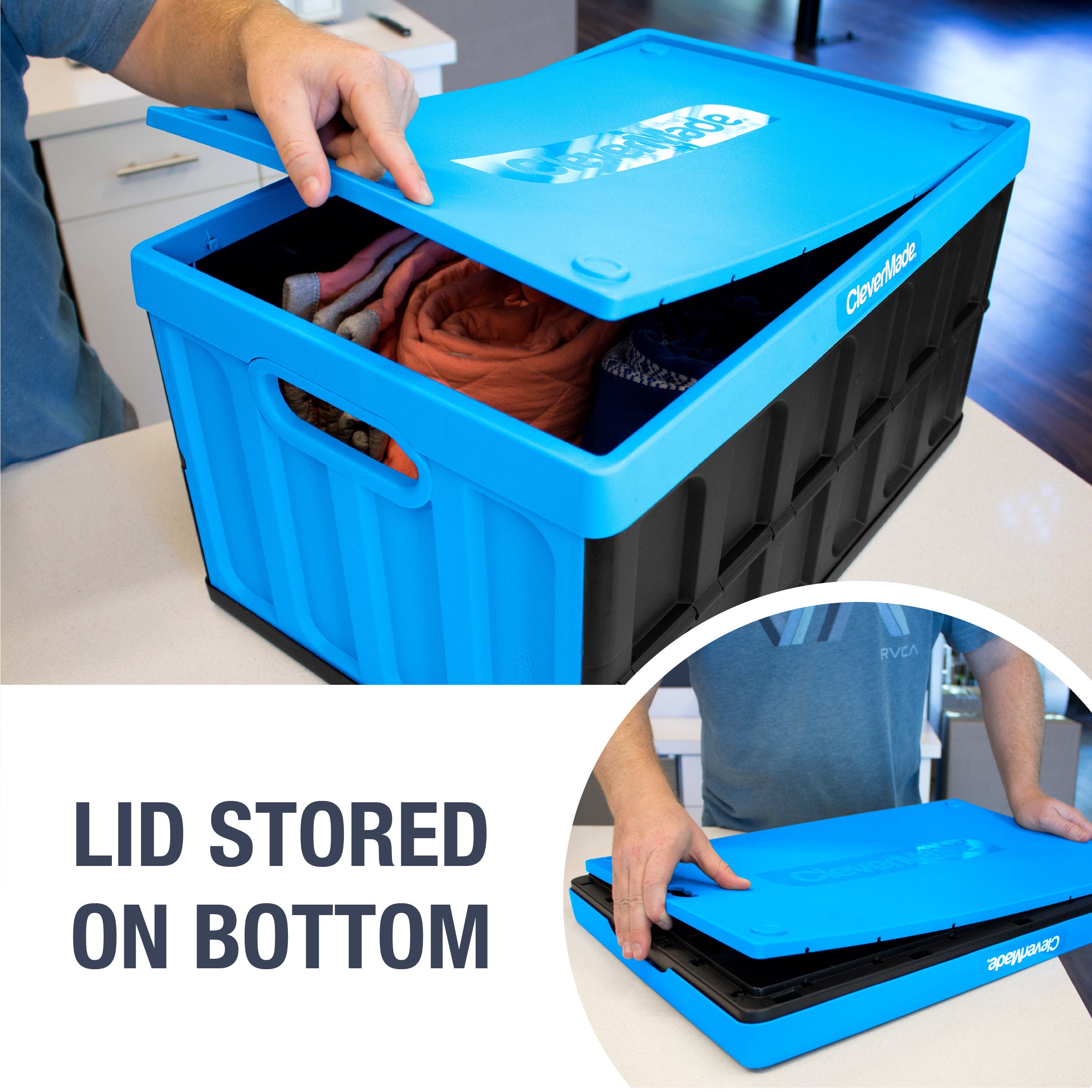 Stackable storage bin with hinged lid, 22L