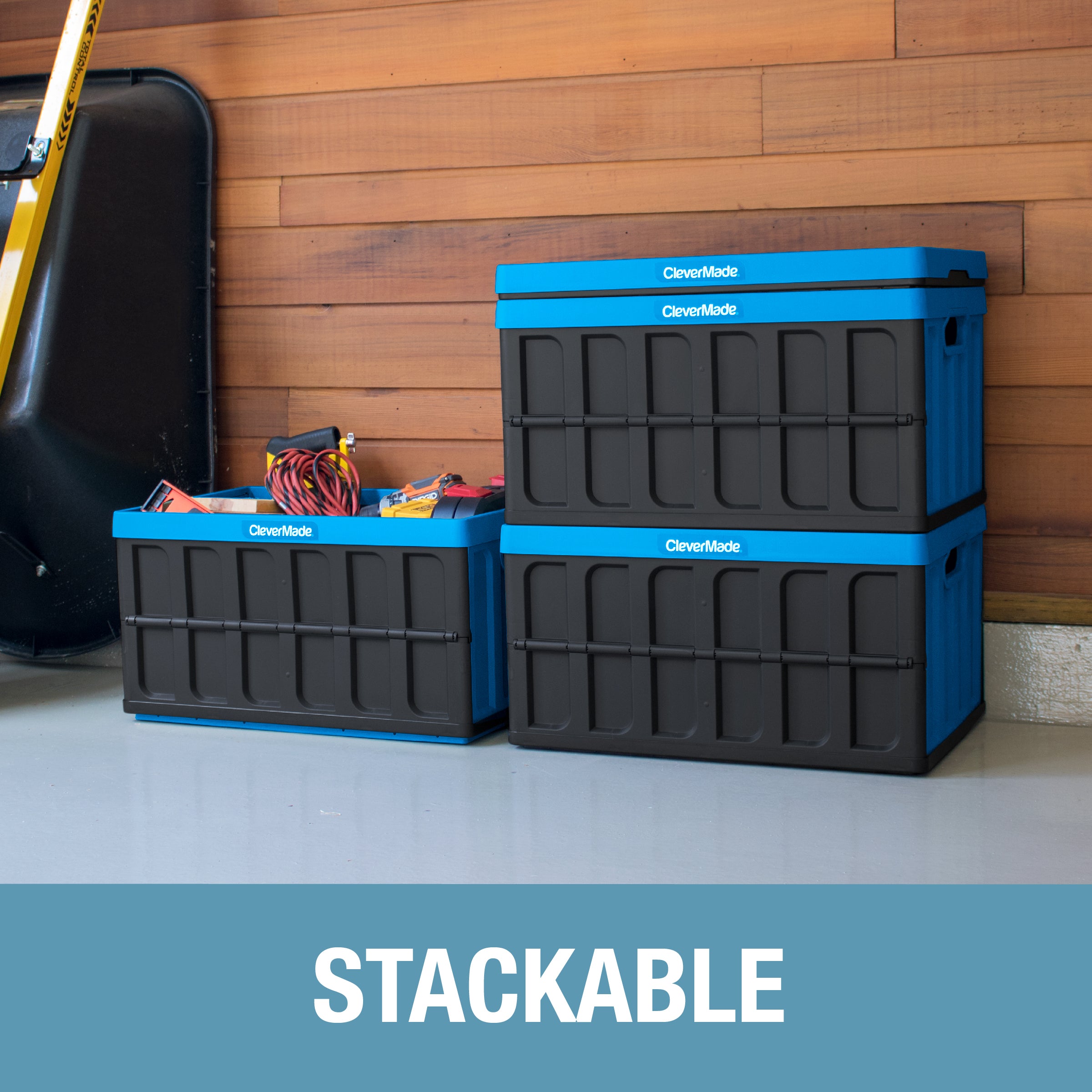 Stackable storage bin with hinged lid, 22L