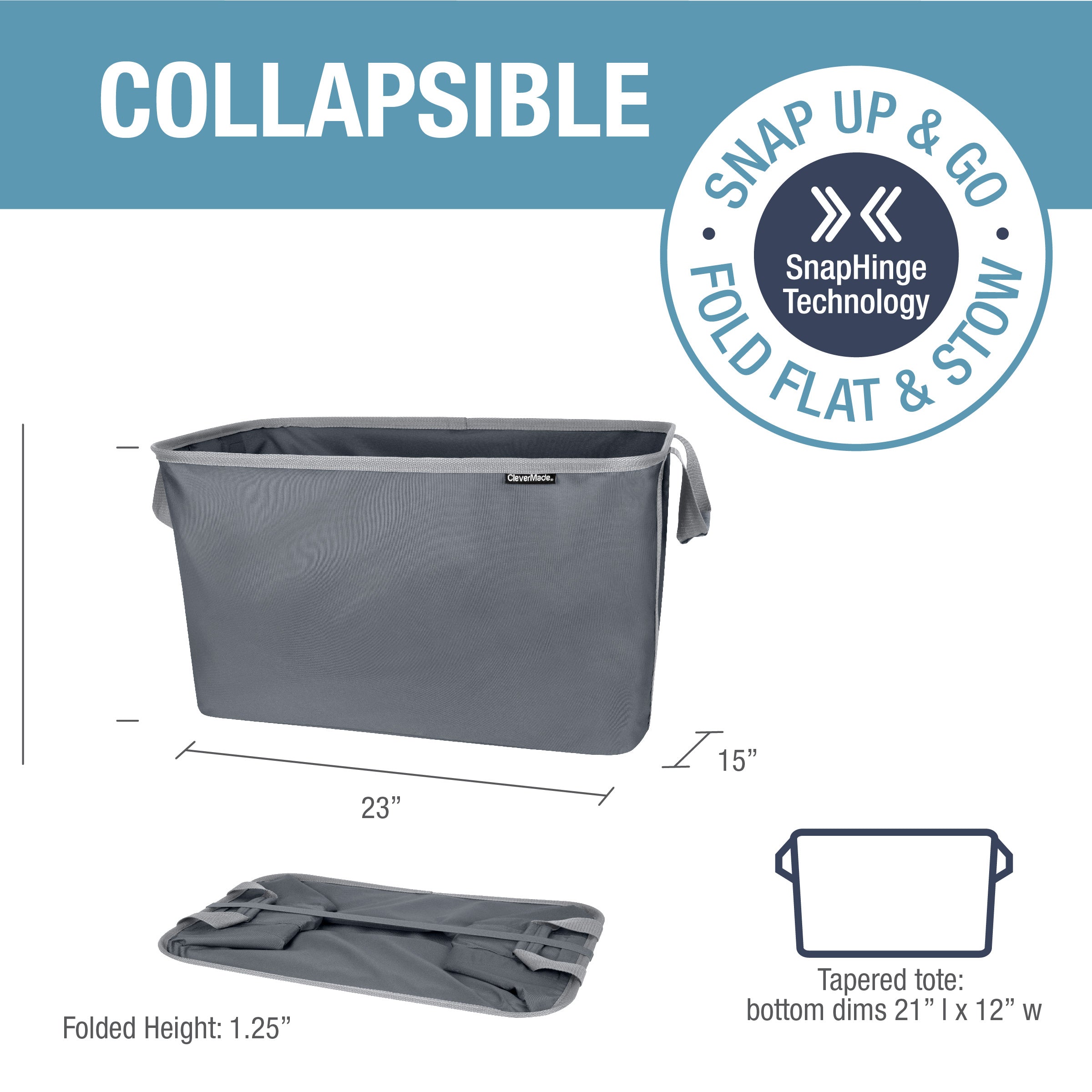 Collapsible Laundry Basket Tote - CleverMade